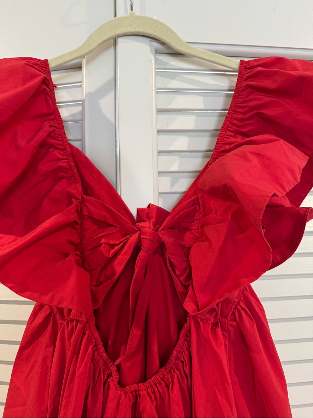 Red Ruffle-Sleeve Mini Dress - Picture 7 of 12